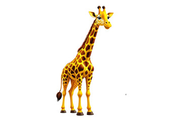 Obraz premium 3D cartoon giraffe exuding joy, full body visible, centered in the frame, gracefully stands as a cut-out, floating against a stark white background, stock photograph style, ultra clear