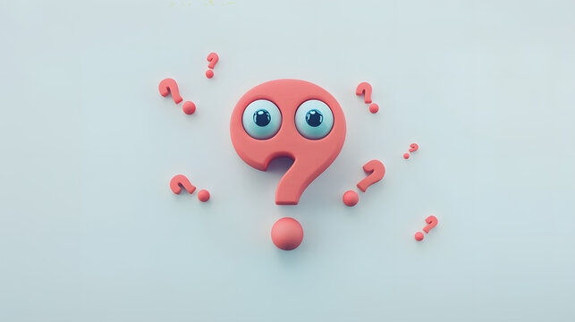 character design of a question mark with funny eyes, creative cartoon artistic faq ask for help questions icon isolated on white background with tiny marks around