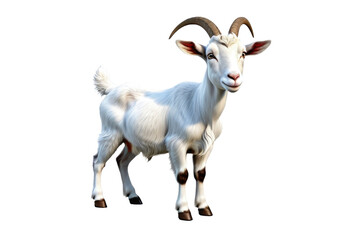 Fototapeta premium 3D cartoon goat, exuding joy, full-body, centered, high-quality cut-out, isolated on pure white background, ultra clear, vivid colors, highly detailed