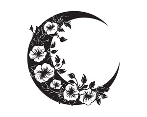Floral Crescent Moon Silhouette Elegant Floral Crescent Moon Silhouette vector