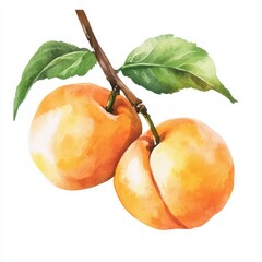 Apricots on a Branch with Green Leaves