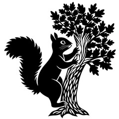 Squirrel Silhouette Climbing Tree with Trailing Tail Vector Art
