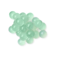 Pile of bright tapioca pearls isolated on white, top view