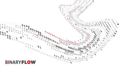 Binary flow. Digital stream with perspective black and red ones and zeros. Vector graphic pattern