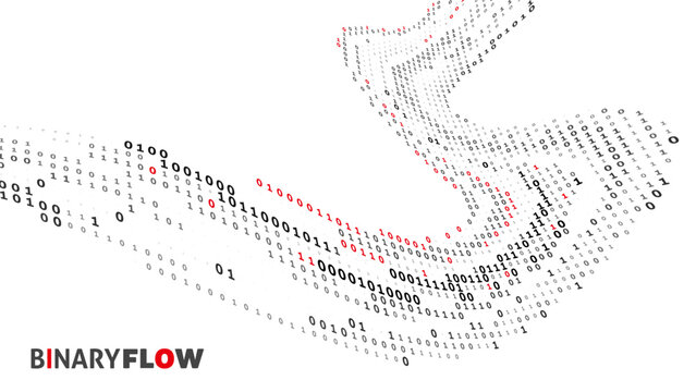 Binary flow. Digital stream with perspective black and red ones and zeros. Vector graphic pattern