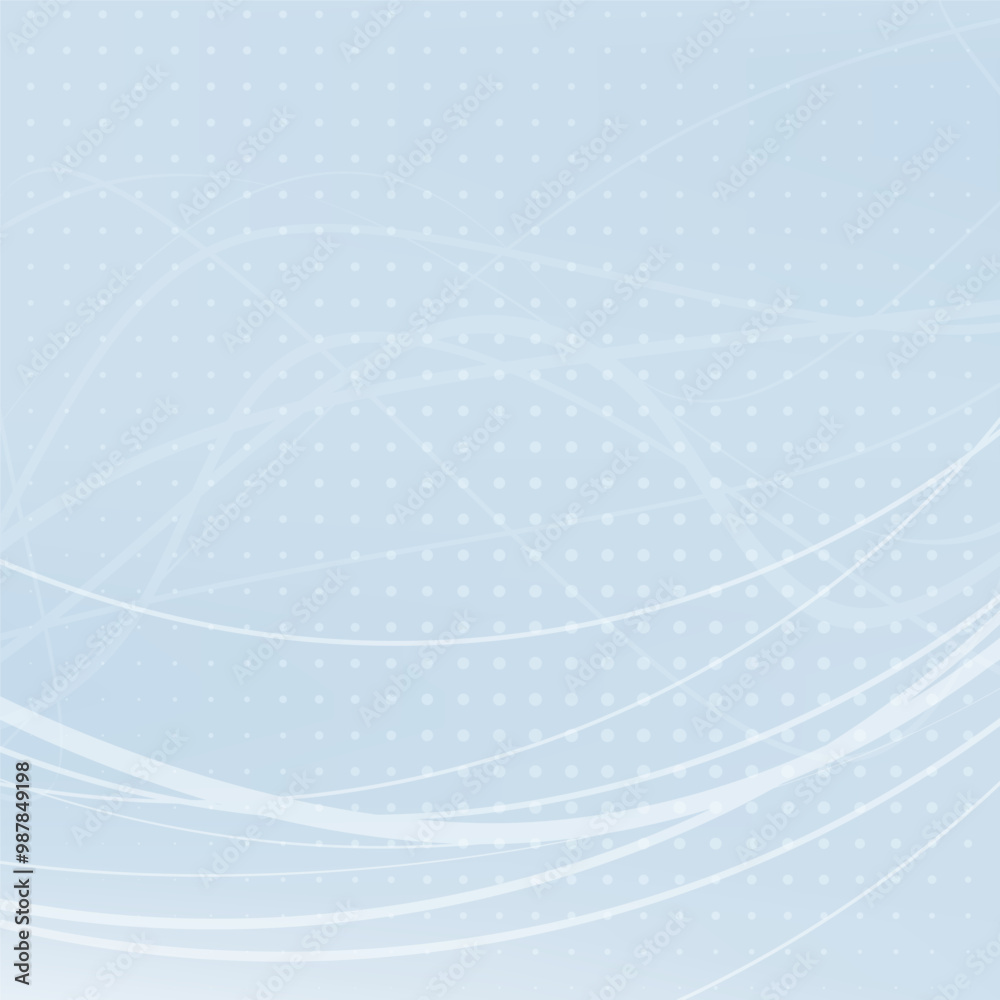 Poster Abstract light blue dotted background with thin wavy lines. Minimal vector graphic pattern