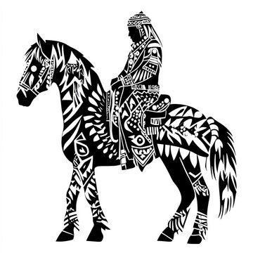 Indian Horse Silhouette, Illustration Isolated On White Background