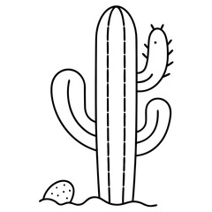 Cactus Line Art with Basking Lizard Minimalist Vector Design