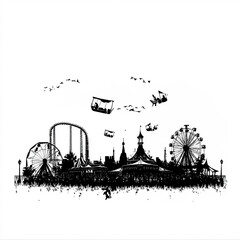 Obraz premium Theme Park Silhouette, Illustration Isolated On White Background