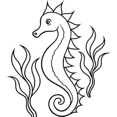 Intricate Seahorse and Seaweed Line Art Vector