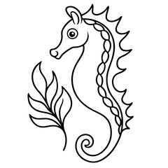 Intricate Seahorse and Seaweed Line Art Vector