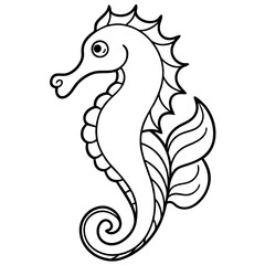 Intricate Seahorse and Seaweed Line Art Vector