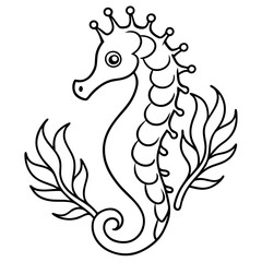Intricate Seahorse and Seaweed Line Art Vector