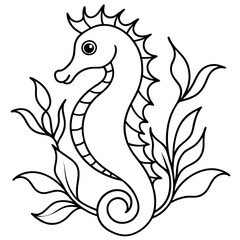 Intricate Seahorse and Seaweed Line Art Vector