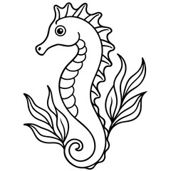Intricate Seahorse and Seaweed Line Art Vector