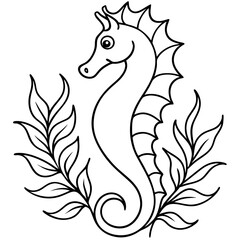 Intricate Seahorse and Seaweed Line Art Vector