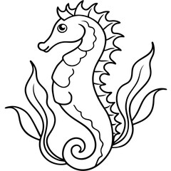 Intricate Seahorse and Seaweed Line Art Vector