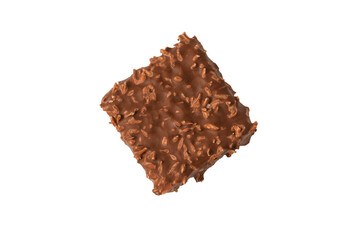 Chocolate coconut wafer bar isolated on white background.