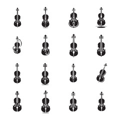 Elegant Cello Silhouette Vector Icon Set, High-Quality Collection Perfect for Music-Themed Designs, Logos, Branding, and Artistic Projects, Available in Versatile Vector Format for Creative Use.
