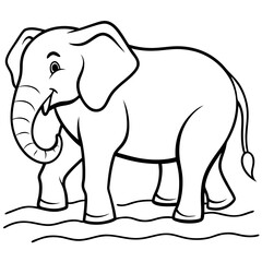 Elephant Upper Body Wading in Water - Vector Art