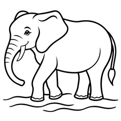 Elephant Upper Body Wading in Water - Vector Art