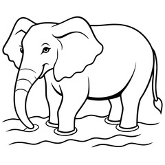 Elephant Upper Body Wading in Water - Vector Art