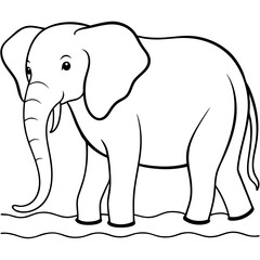 Elephant Upper Body Wading in Water - Vector Art