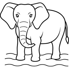 Elephant Upper Body Wading in Water - Vector Art