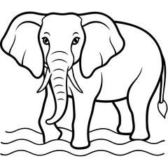 Elephant Upper Body Wading in Water - Vector Art