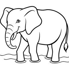 Elephant Upper Body Wading in Water - Vector Art