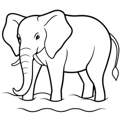 Elephant Upper Body Wading in Water - Vector Art