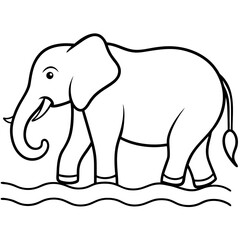 Obraz premium Elephant Upper Body Wading in Water - Vector Art