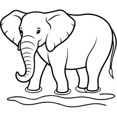 Elephant Upper Body Wading in Water - Vector Art