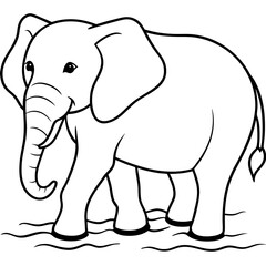 Elephant Upper Body Wading in Water - Vector Art