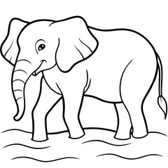 Elephant Upper Body Wading in Water - Vector Art