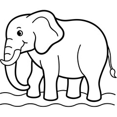 Elephant Upper Body Wading in Water - Vector Art