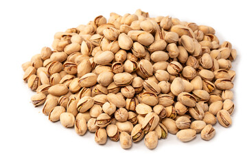 Tasty pistachios isolated on a white background.
