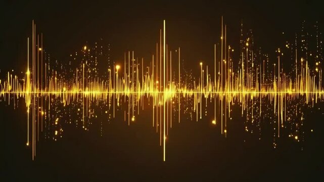 Design gold lines that pulse and expand outward in rhythmic intervals. lines brighten and dim, heartbeat or soundwave effect, sound waves oscillating glowing gold light, 4k Animation Video