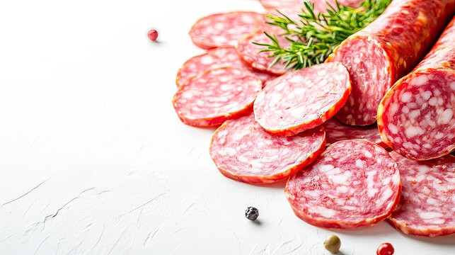 ham slices arranged on white surface
