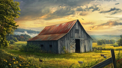 Obraz premium barn farm painting 