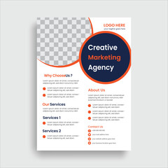 white, orange and navy blue Corporate business flyer design template or Brochure business flyer design, with geometric shapes in A4 size