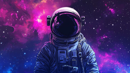 Astronaut in space suit against a starry background.