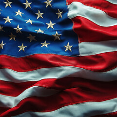 closeup waving american flag