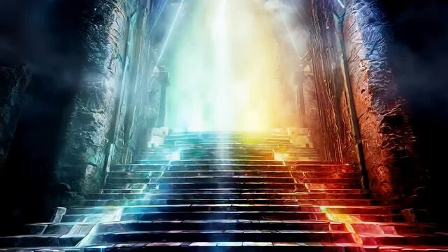 Staircase to heaven or hell with smoke and fire. Generative Ai