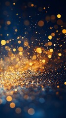 Fototapeta premium Glittering golden particles create a magical atmosphere in a dark setting with soft lighting