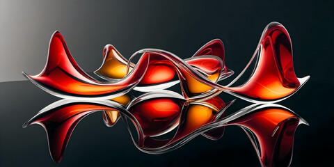Fototapeta premium Abstract elegant background, artistic shapes made of glass, red, yellow orange template, modern shiny wallpaper, copy space area