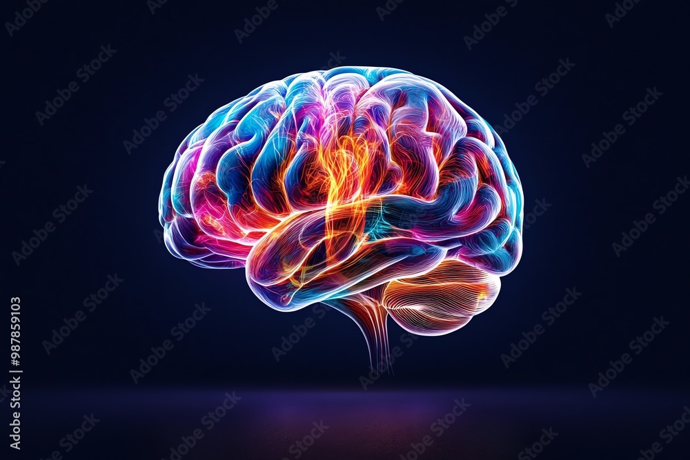 Poster Abstract brain design, featuring swirling colors and flowing lines to symbolize creativity and thought processes