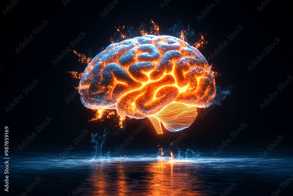 Poster Abstract brain exploding with light, representing the power of imagination, creativity, and thought in a bold, dynamic design