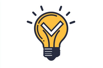 Black bulb featuring a checkmark resembling a quick tip icon Modern flat linear design element on white representing visionary information or conclusion
