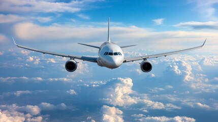 Fototapeta premium Passenger airplane flying in sky composition background